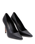 Klassische schwarze Lederpumps mit 100-mm-Stilettoabsatz