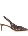 Chanel aus geflochtenem Moka, rosa Futter, Stilettoabsatz 55 mm
