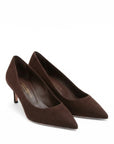Classic Terra d'Umbria suede pump with green lining and 50 mm stiletto heel