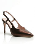 Chanel in pelle laminata Bronzo fodera cipria con tacco stiletto 70 mm