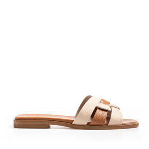 Sandali in Pelle Bottolata Crema e Cuoio