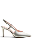 Chanel aus laminiertem Leder in „Argento Vivo“ mit puderfarbenem Futter und 70 mm Stilettoabsatz