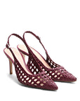 Chanel geflochtenes Leder Bordeauxrosa Innenfutter Stilettoabsatz 70 mm