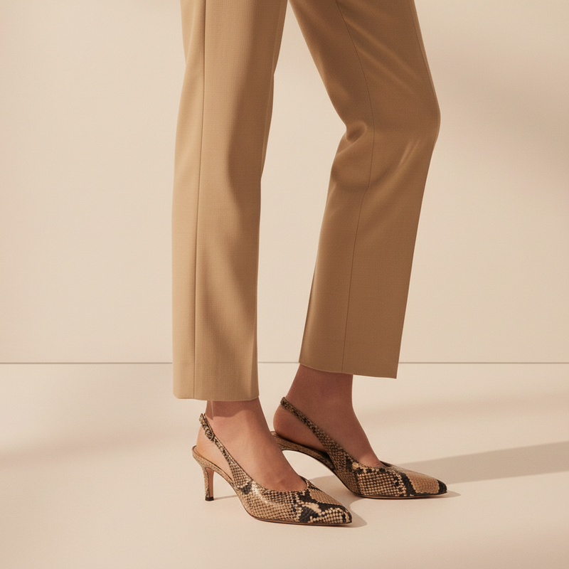 Slingback Posillipo Pitone Fango, stiletto 55mm