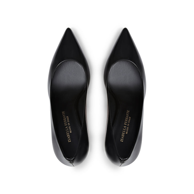 Klassische schwarze Lederpumps mit 100-mm-Stilettoabsatz