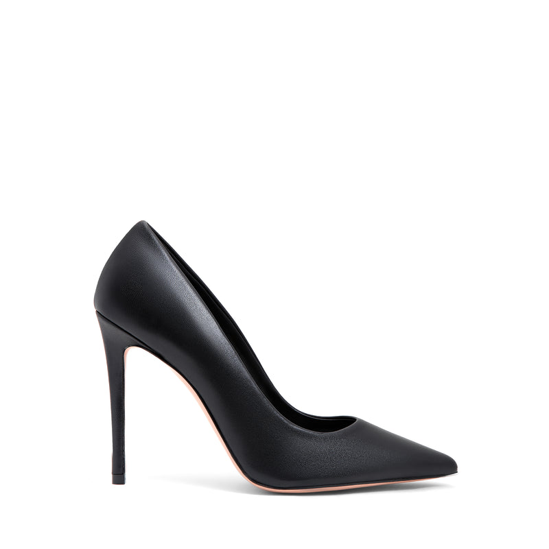 Klassische schwarze Lederpumps mit 100-mm-Stilettoabsatz