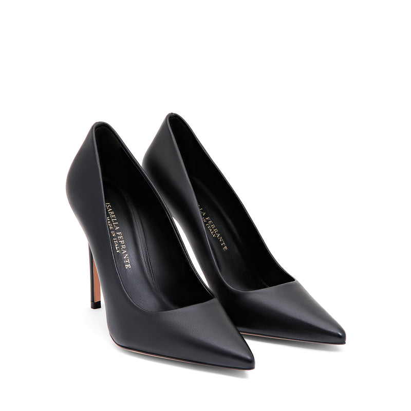 Klassische schwarze Lederpumps mit 100-mm-Stilettoabsatz