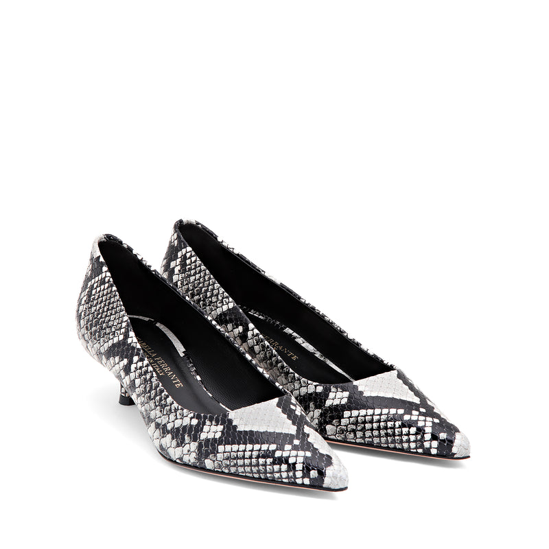 Klassische Pumps aus pythongeprägtem Felsleder mit 30 mm Stilettoabsatz