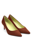 Pumps aus Wildleder in Terrakotta mit grünem Futter und 50 mm Stilettoabsatz