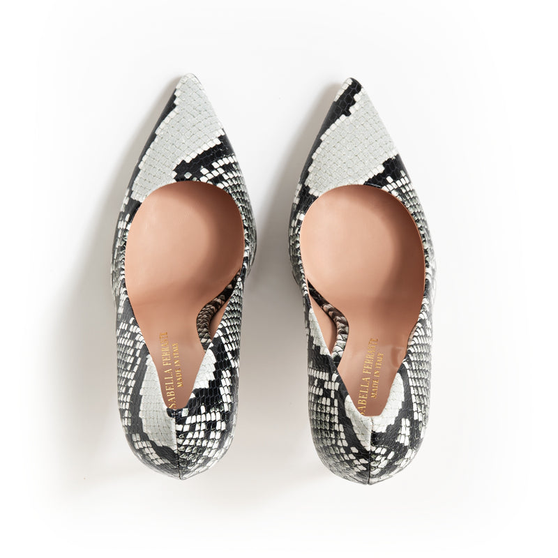 Python Print Pump, White & Black, Stiletto 100mm