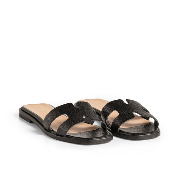 Sandalo Shape "X" Pelle Bottalata Nero