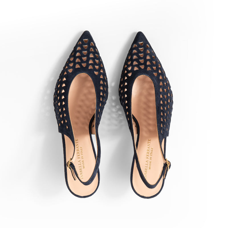 Slingback Camoscio Traforato Abyss, clessidra 55mm