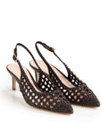 Chanel aus geflochtenem Moka, rosa Futter, Stilettoabsatz 55 mm