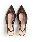 Chanel aus geflochtenem Moka, rosa Futter, Stilettoabsatz 55 mm