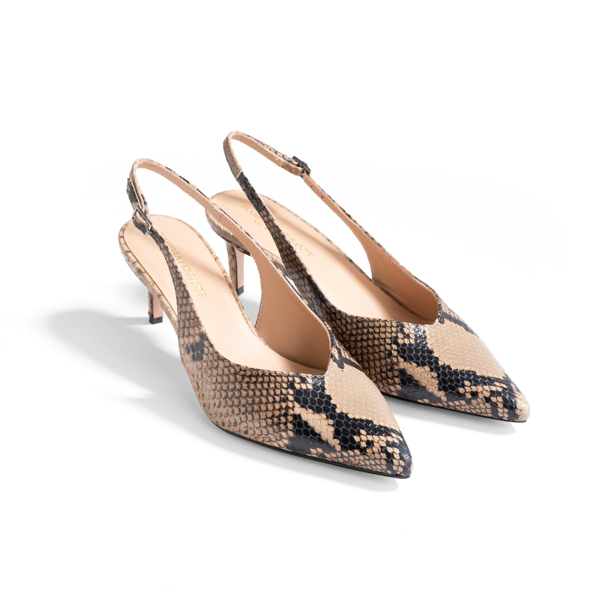 Slingback Posillipo Pitone Fango, stiletto 55mm