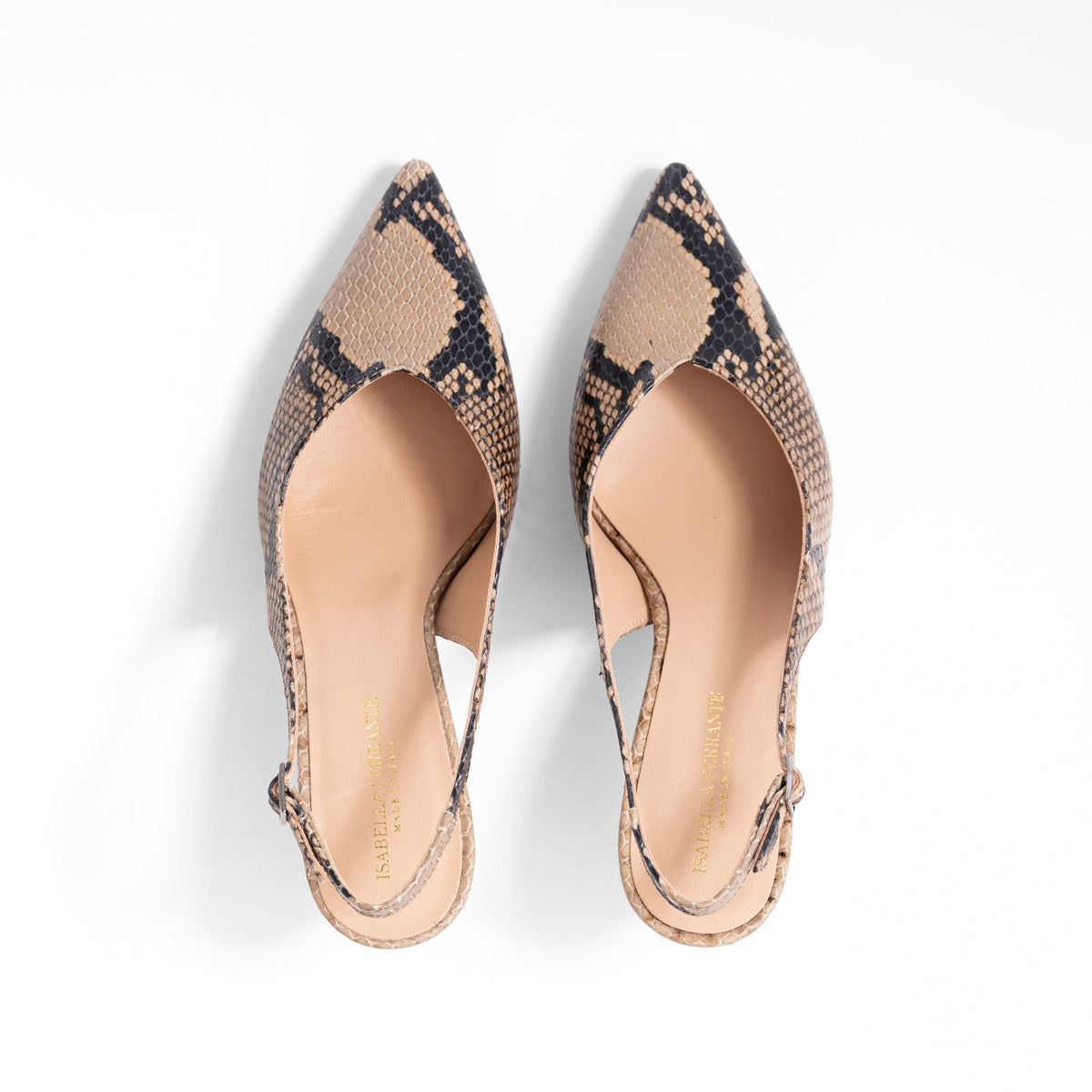 Slingback Posillipo Pitone Fango, stiletto 55mm