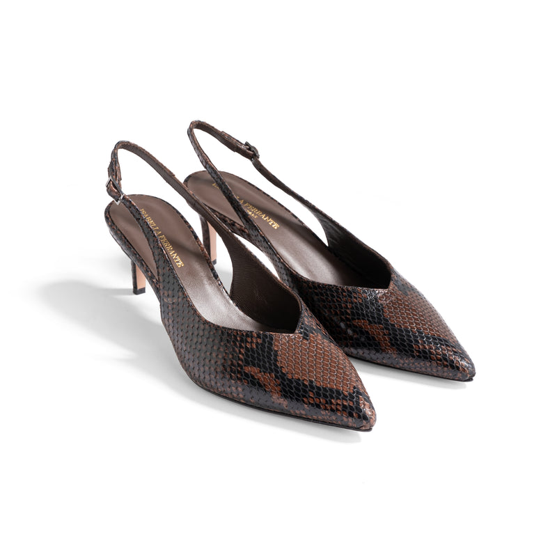 Slingback Posillipo Pitone Moro, stiletto 55mm