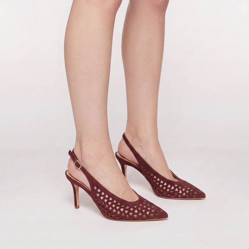Slingback Camoscio Traforato Bordò, stiletto 70mm