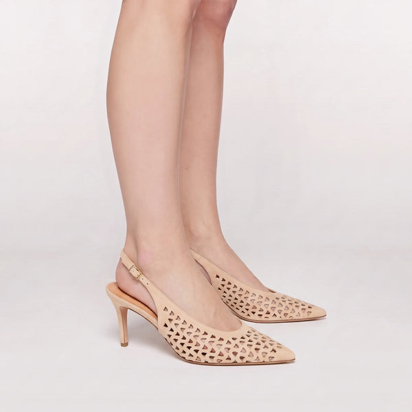 Slingback Camoscio Traforato Peach, stiletto 70mm