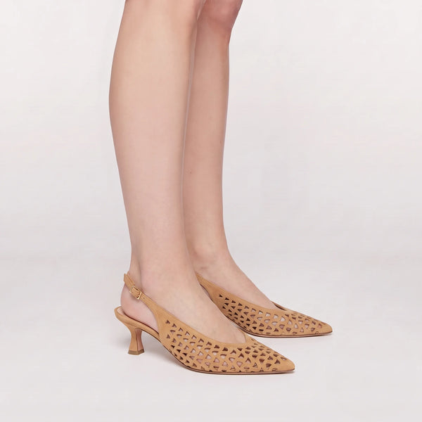 Slingback Camoscio Traforato Legno, clessidra 55mm