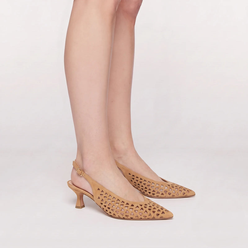 Slingback Camoscio Traforato Legno, clessidra 55mm