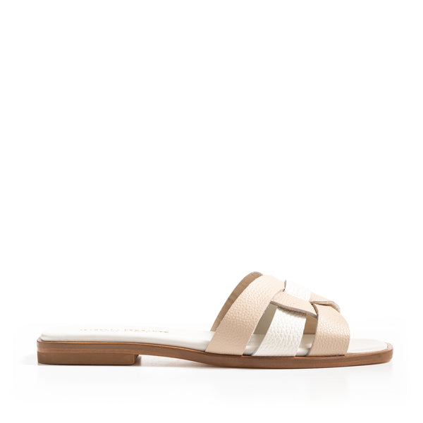 Sandali in Pelle Bottolata Crema e Off White
