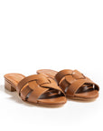 Sandali in Pelle Bottolata Cuoio tacco 30mm