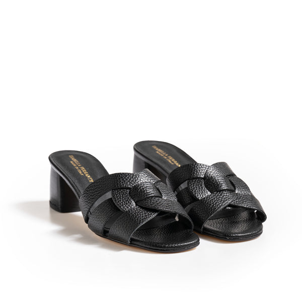 Mule in Pelle Bottalata Nera tacco 55mm