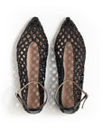 Ballerina with sky satin strap, fudge lining, pointed toe, 2cm heel