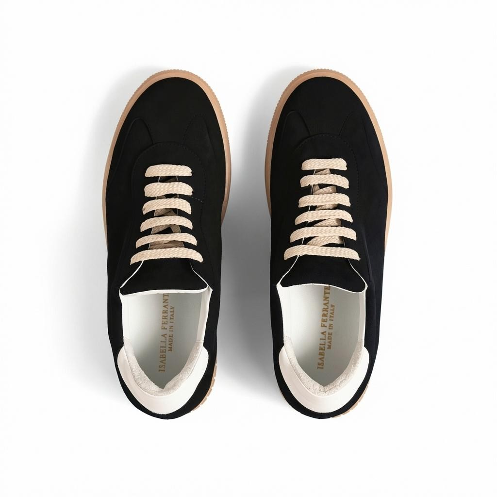 Sneaker Camoscio Nero, suola gomma