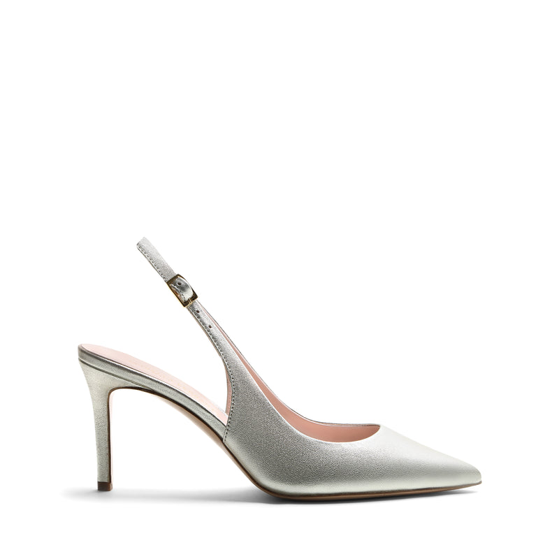 Slingback aus laminiertem Leder in Aregnto und Futter in Nude mit 70 mm Absatz