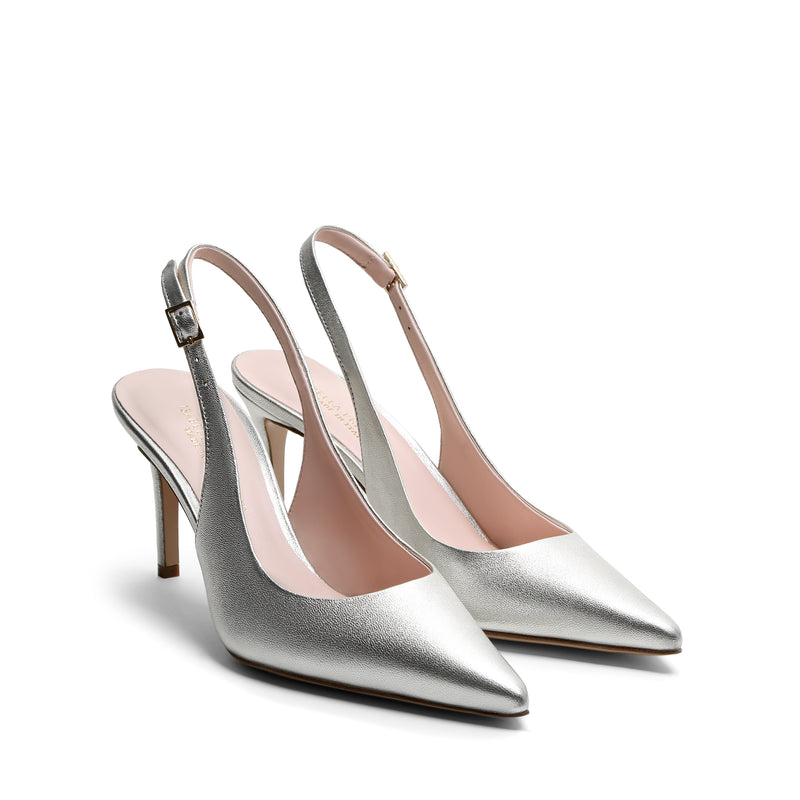 Slingback aus laminiertem Leder in Aregnto und Futter in Nude mit 70 mm Absatz