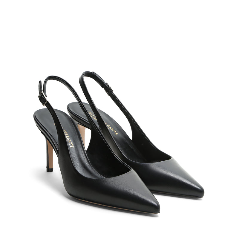 Slingpumps aus schwarzem Nappaleder und schwarzem Futter mit 70 mm Absatz