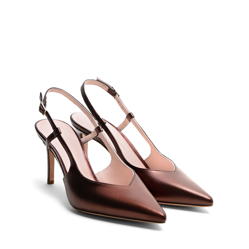 Slingback Laminata Bronzo, stiletto 70mm