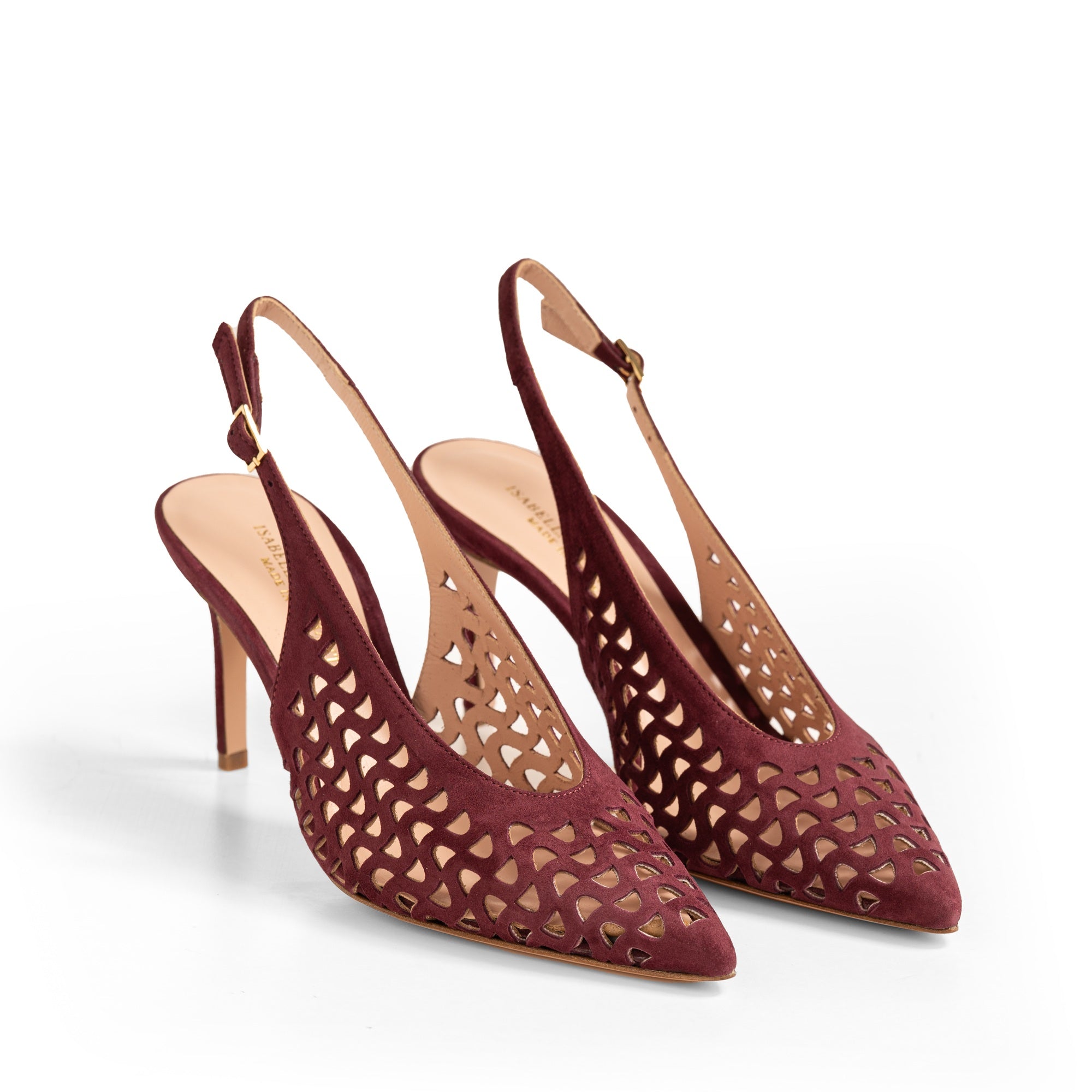 Slingback Camoscio Traforato Bordò, stiletto 70mm