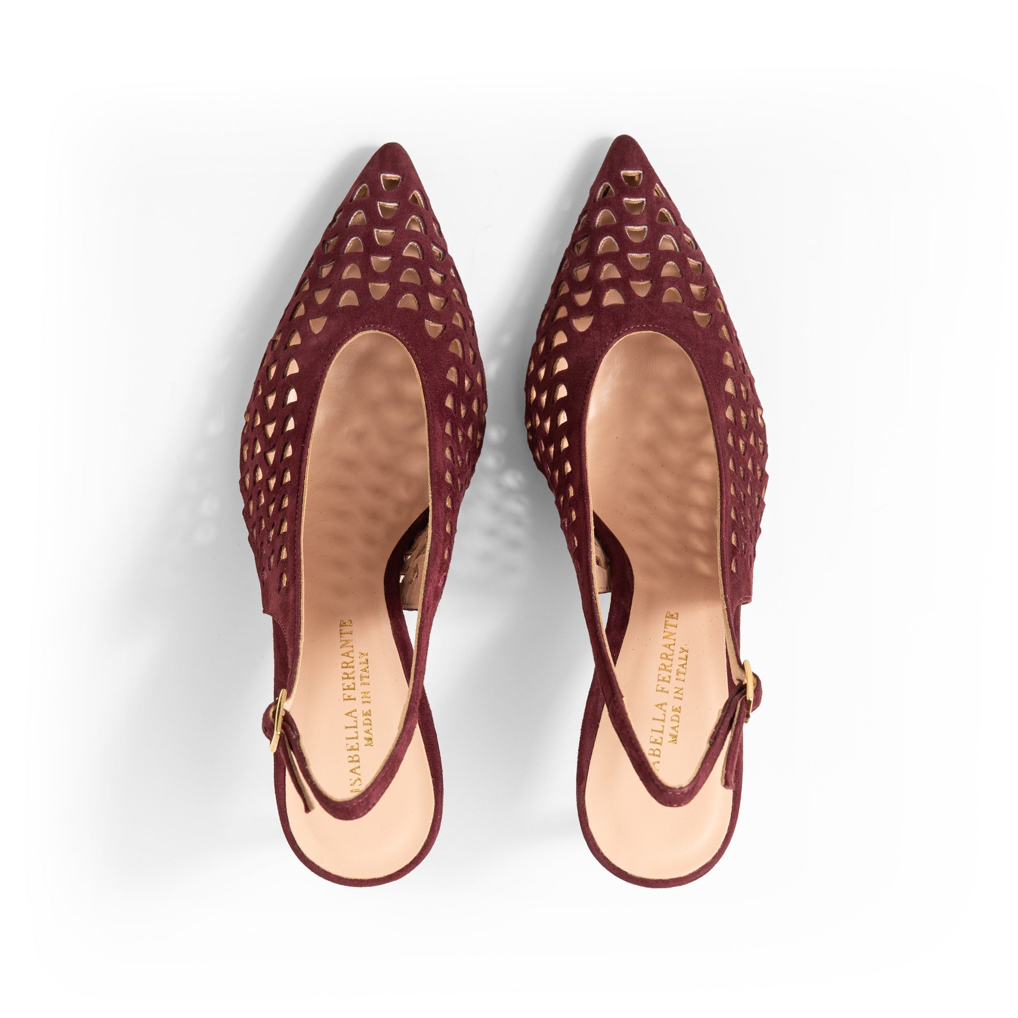 Slingback Camoscio Traforato Bordò, stiletto 70mm
