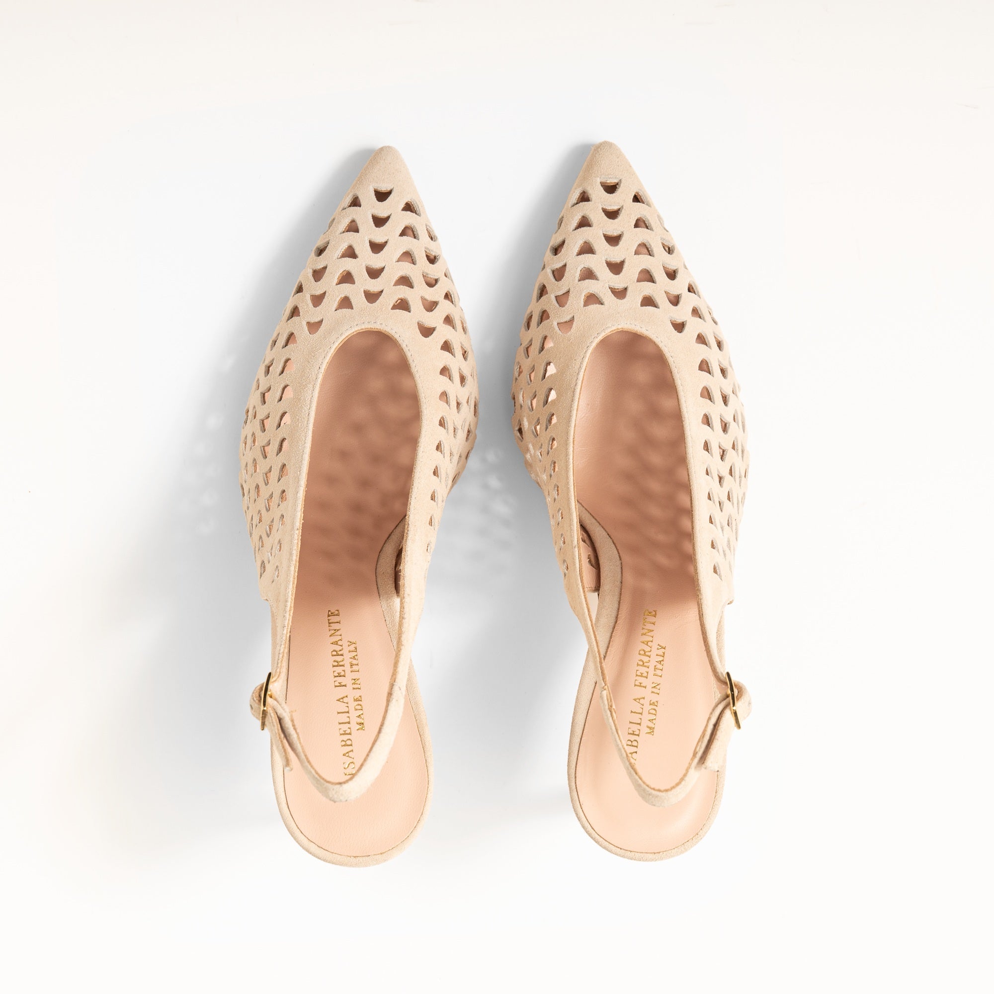 Slingback Camoscio Traforato Peach, stiletto 70mm