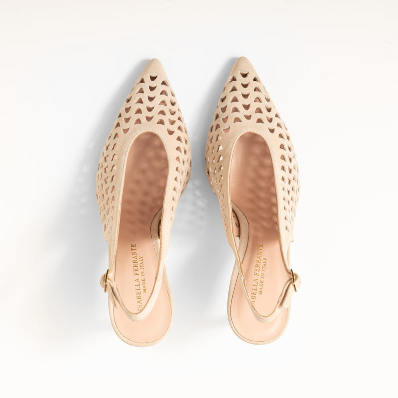 Slingback Camoscio Traforato Peach, stiletto 70mm