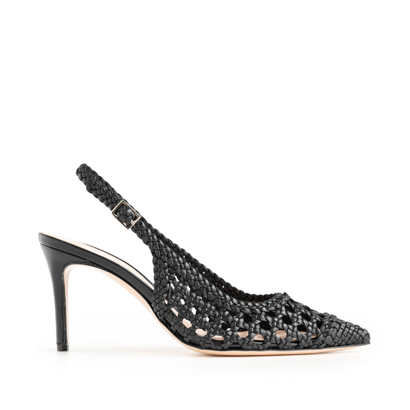 Slingback Intrecciata Nera, stiletto 70mm