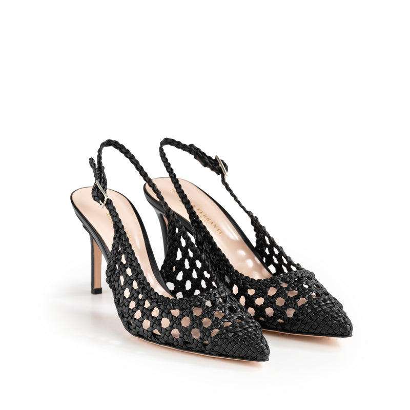 Slingback Intrecciata Nera, stiletto 70mm