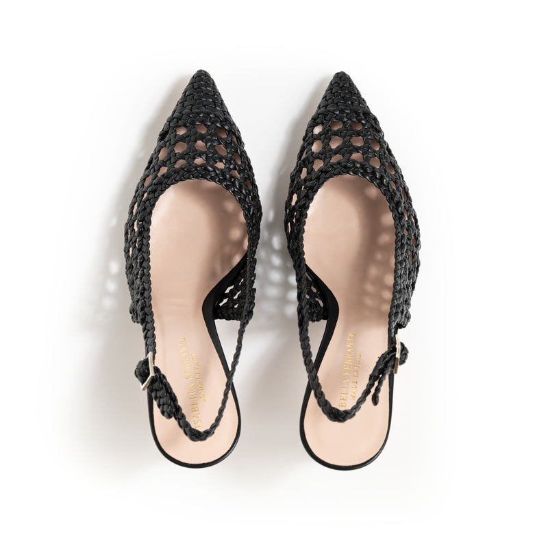 Slingback Intrecciata Nera, stiletto 70mm