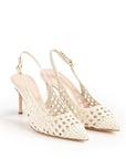 Slingback intrecciata Bianca fodera rosa tacco a spillo 70 mm