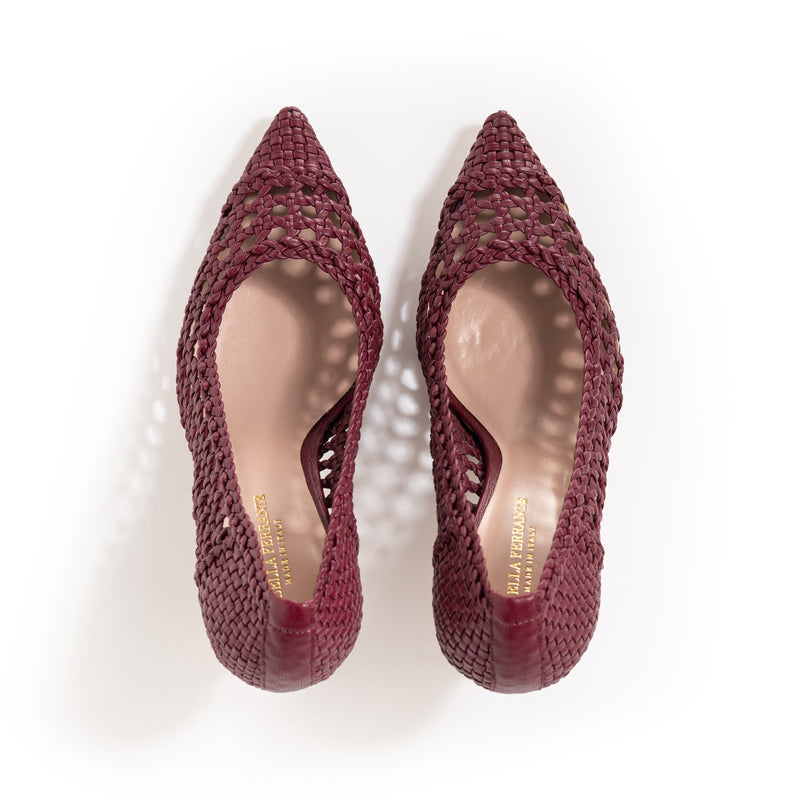 Geflochtenes Dekolleté Leder rosa Futter Stilettoabsatz 70 mm