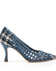 Décolleté Pelle intrecciata Blu/Azzure, tacco rocchetto 70mm