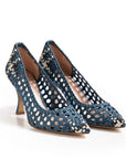 Décolleté Pelle intrecciata Blu/Azzure, tacco rocchetto 70mm