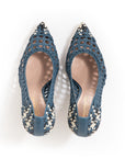 Décolleté Pelle intrecciata Blu/Azzure, tacco rocchetto 70mm