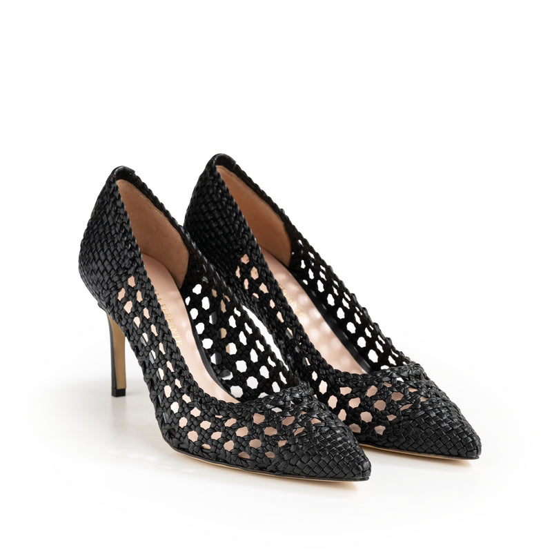 Geflochtenes Dekolleté Schwarz mit pinkem Futter 70 mm Stilettoabsatz