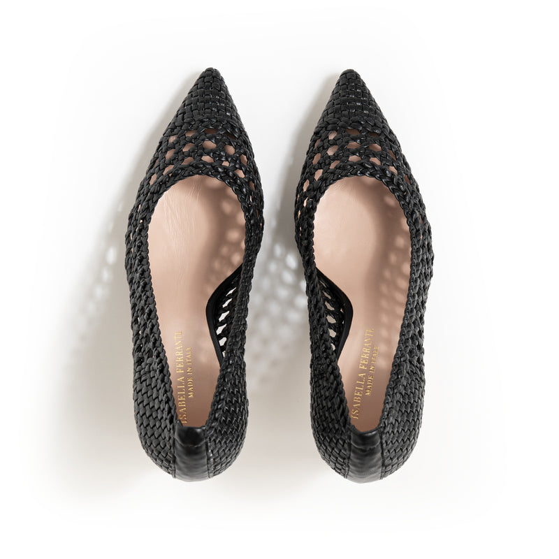 Geflochtenes Dekolleté Schwarz mit pinkem Futter 70 mm Stilettoabsatz
