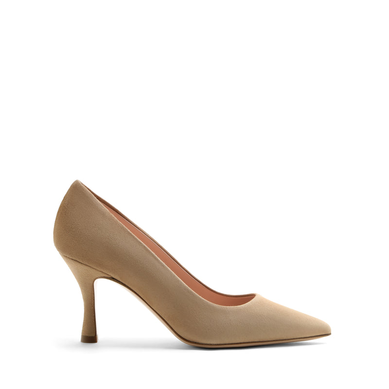 Classic Terra d'Umbria suede pump with green lining and 50 mm stiletto heel