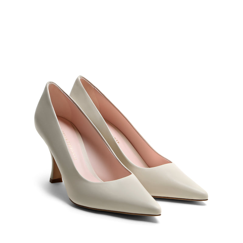 Pumps aus elfenbeinfarbenem Nappaleder mit rosa Futter und 70 mm Absatz